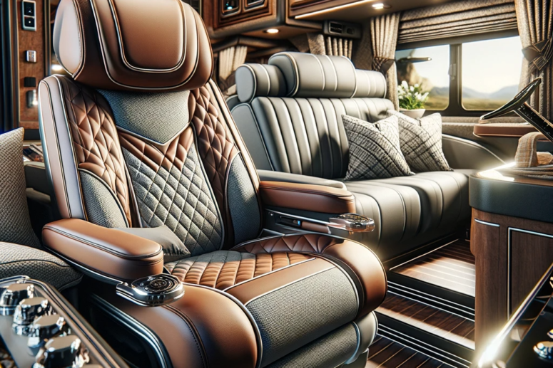 Home and Harbor - An elegant and inviting interior of a luxury vehicle, showcasing expertly upholstered seats with fine leather and stylish stitching patterns